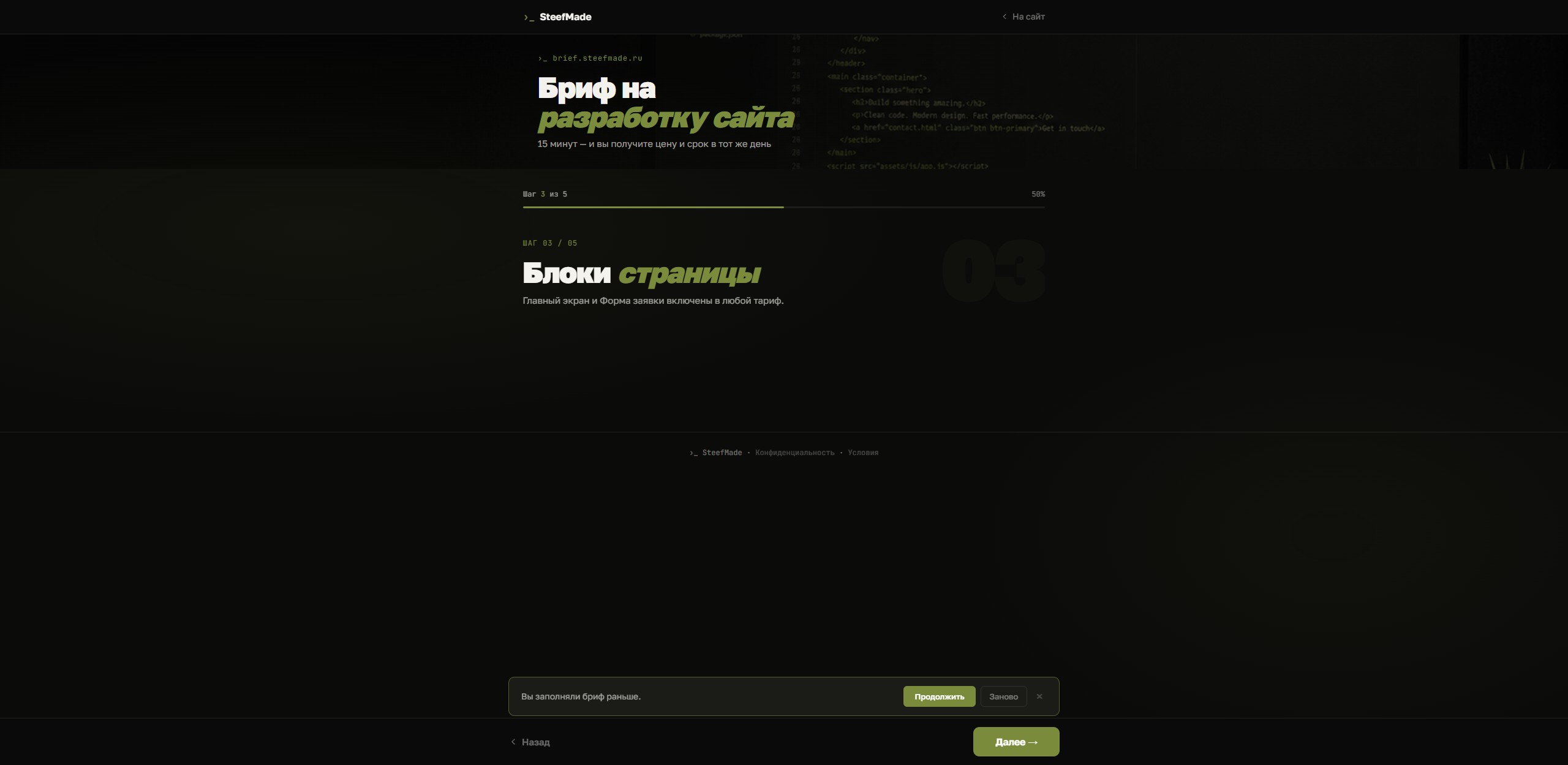 Бриф шаг 3 — блоки